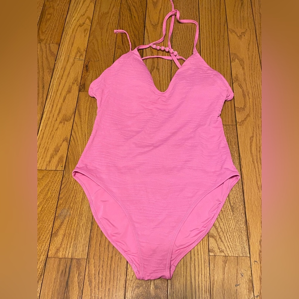 Aerie‎ Pink Textured Tie Back One-Piece Women's Swimsuit Size Large